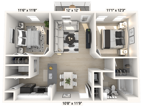 The Constitution - 2 BR 1 BA Floor Plan at Alexandria of Carmel Apartments, Indiana